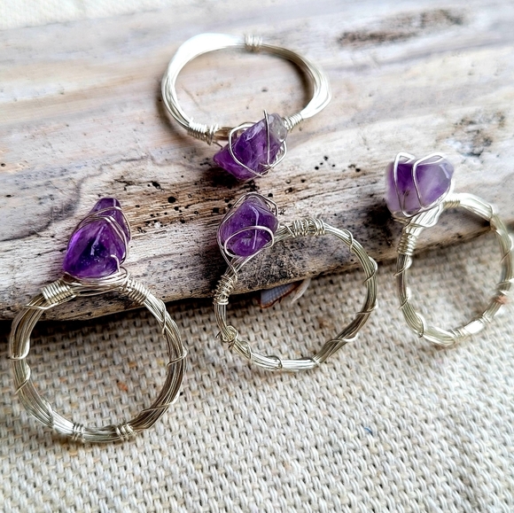 HANDMADE Boho Rings Lot Copper Gold Rose & Silver Wire Wrapped Glass Beads - Picture 5 of 14